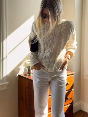 L.L.Bean Fisherman Classic Tan Cable Knit Women's Sweater 🐟